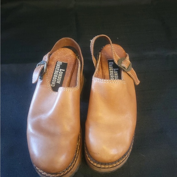 Rare vintage London Underground Tan Leather Platform Clogs - Picture 3 of 8
